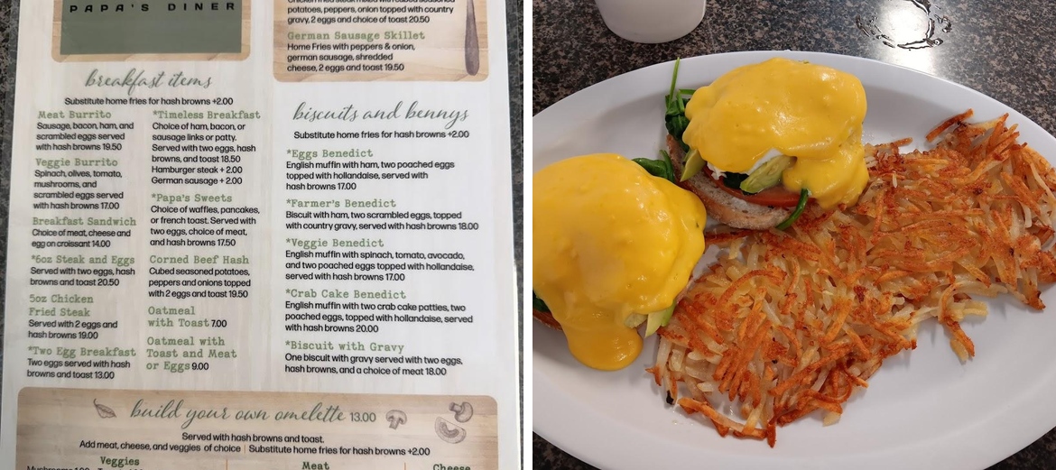 Papa's Diner Menu